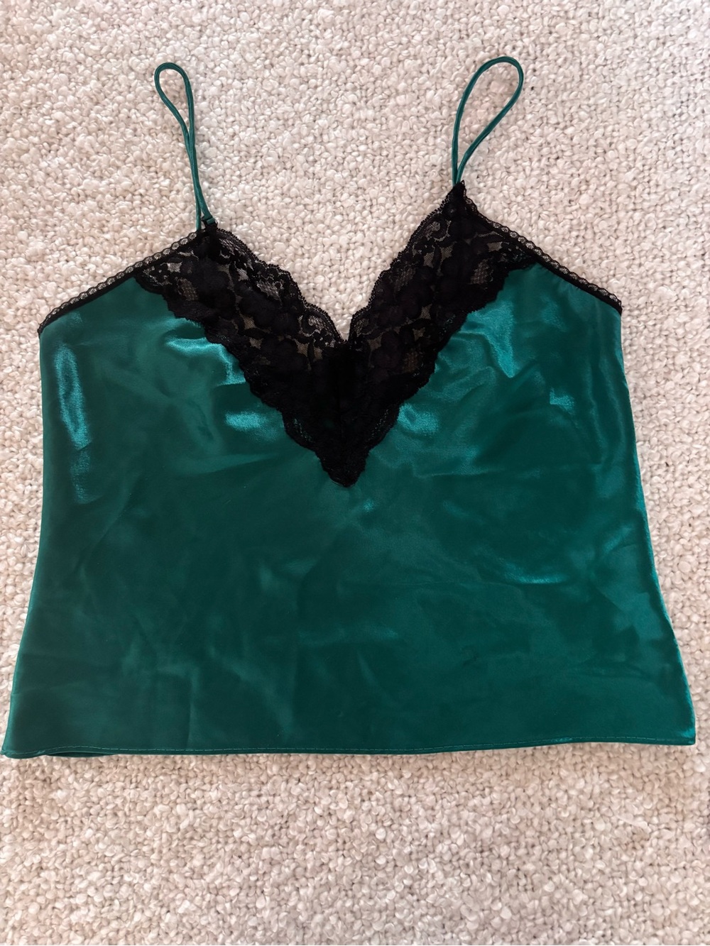 Frederick's of Hollywood Teal Satin Lace Trim Cami